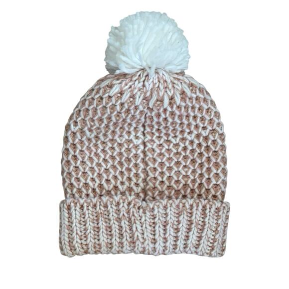 Black Rivet White Light Peach Knit Pom Beanie - Picture 2 of 4